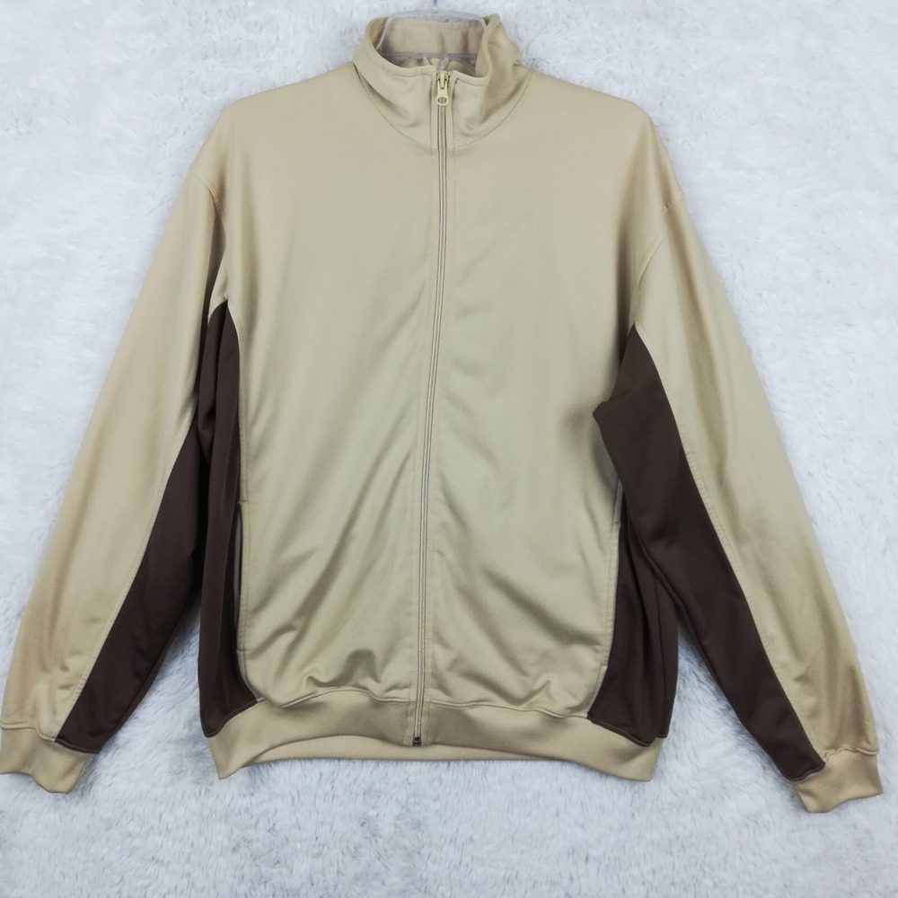 Vintage Haband Jacket Mens Lightweight Tan Brown Zip Long Sleeve Elastic Waist M